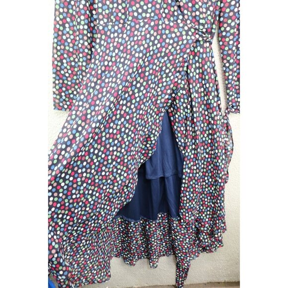 Betsy Johnson Polka Dot Long Sleeve Maxi Wrap Dress-Size 14-Fairy Grunge - Picture 5 of 14